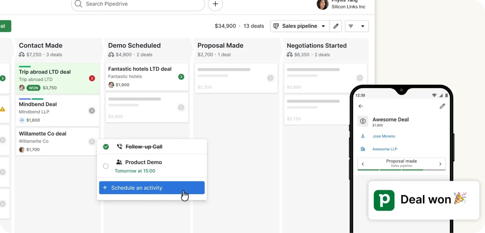 Pipedrive Deal-Pipeline in der Desktop- und Mobile-App